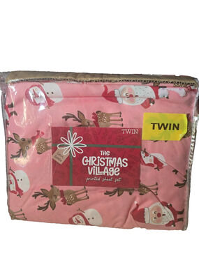 Love Santa The Christmas Village Twin Sheet Set Santa, Deer & Snowman